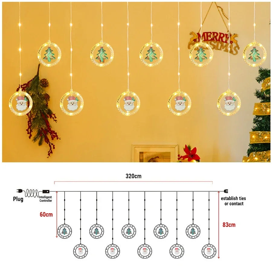 3M Christmas Wish Ring Curtain Curtain Garland Decorations For Home Christmas Ornaments Xmas Gifts Navidad 2024 New Year Decor