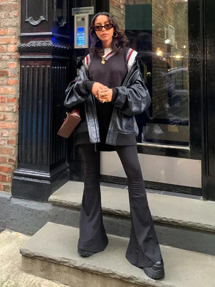 Black Pants For Women Streetwear High Waisted Trousers Slim Y2k Clothes Pantalones Mujer Casual Flare Pants Full Length Capris