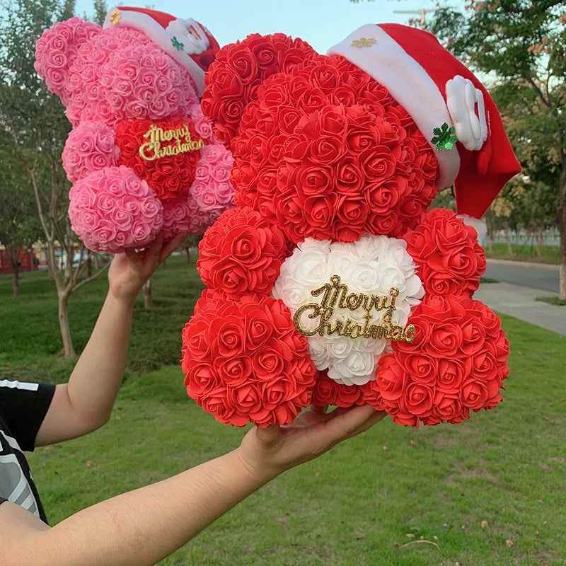 40cm Christmas Rose Bears Teddy Bear Artificial Flower Bear Of Roses For Women Valentine's New Year Christmas Gifts 2025
