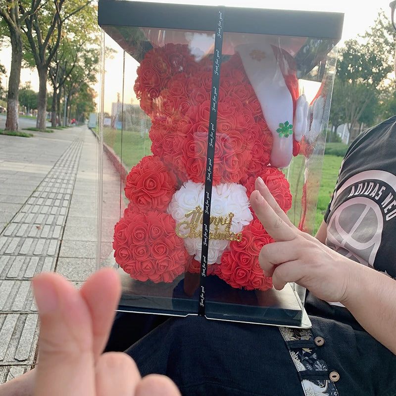 40cm Christmas Rose Bears Teddy Bear Artificial Flower Bear Of Roses For Women Valentine's New Year Christmas Gifts 2025