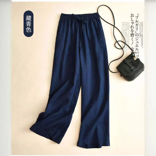 2026 Summer Women Pants Cotton Linen Elastic Waist Wide-leg Trousers Casual Lightweight Solid Palazzo Pantalones De Mujer