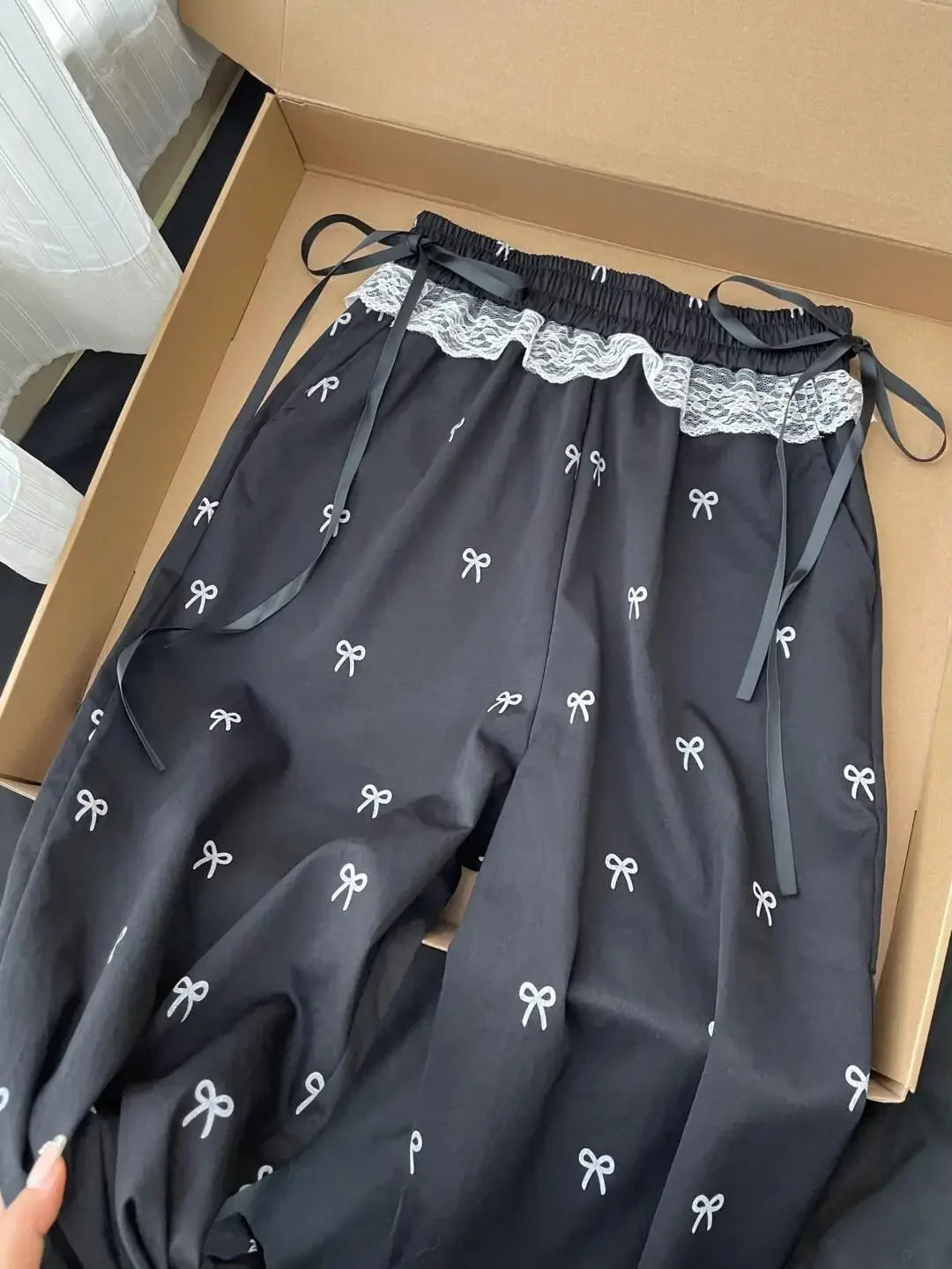 Casual Pants for Women Baggy Sweet Bow Design Fashion Elastic Waist Aesthetic Ulzzang Versatile Jogger Wide Leg Pantalones Mujer