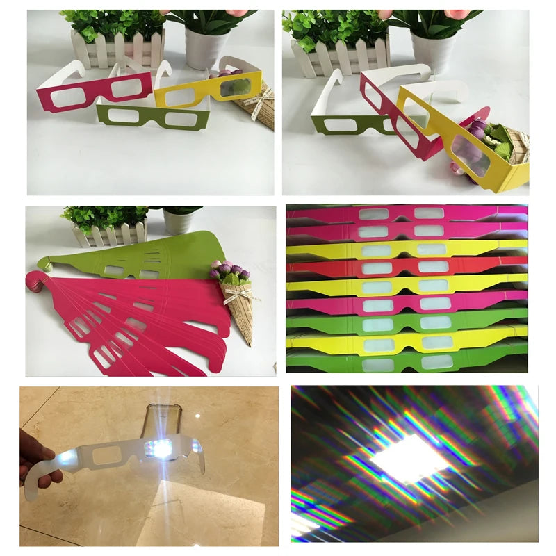 100pcs Pack 3D Paper Prisms Diffraction Rainbow Glasses For Laser Shows,Raves,Lights For New Year&Christmas Holidays