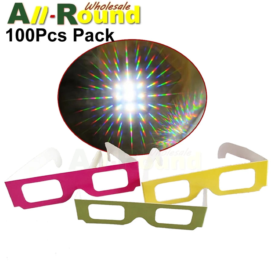 100pcs Pack 3D Paper Prisms Diffraction Rainbow Glasses For Laser Shows,Raves,Lights For New Year&Christmas Holidays