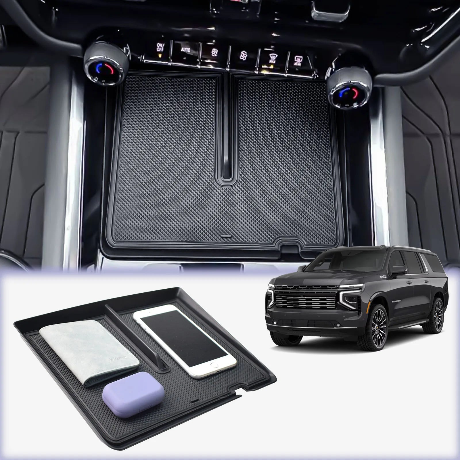 Center Console Organizer for 2025 Chevy Suburban/Tahoe Middle Center Console Armrest Storage Box Tray Interior Car Accessories