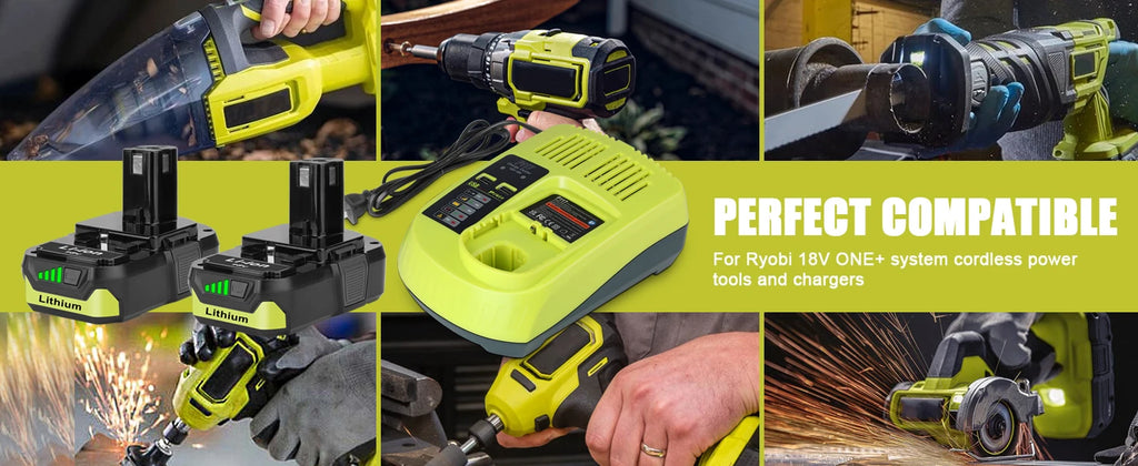 2 Pack 3.5Ah For Ryobi 18V Battery and  Charger Combo Compatible for Ryobi ONE+ Battery P102 P103 P104 P105 P107 P109 P117 P190