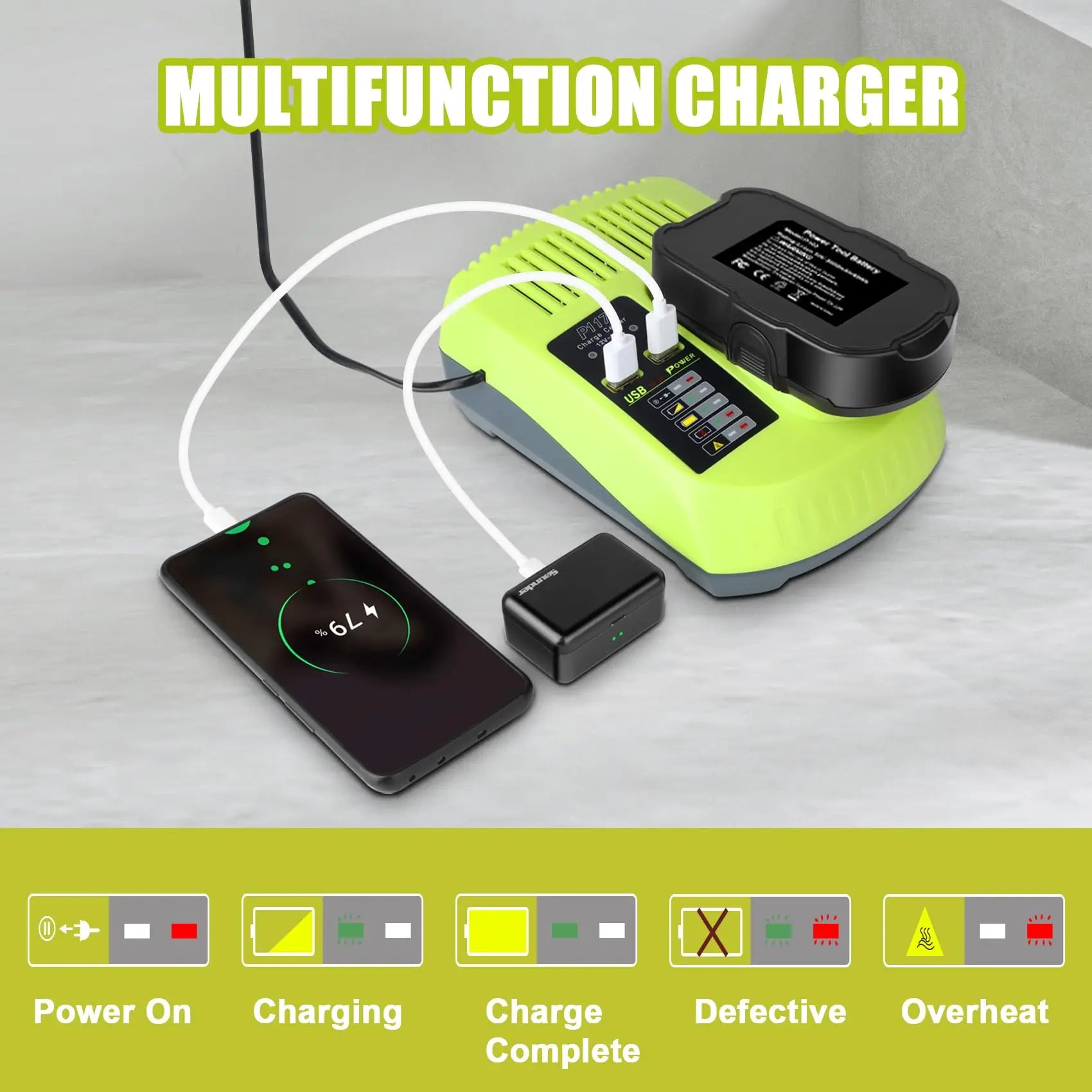 2 Pack 3.5Ah For Ryobi 18V Battery and  Charger Combo Compatible for Ryobi ONE+ Battery P102 P103 P104 P105 P107 P109 P117 P190