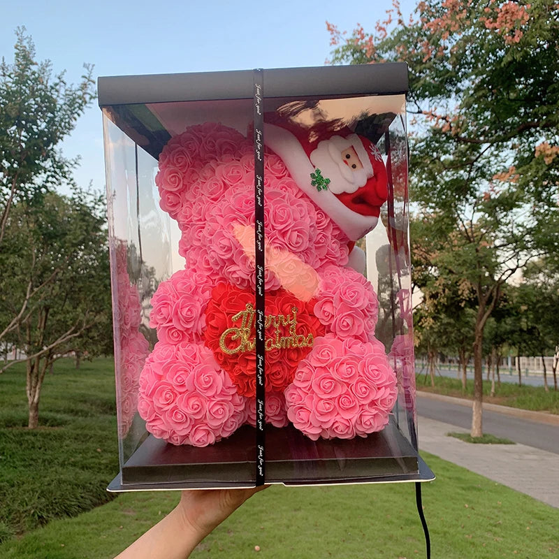 40cm Christmas Rose Bears Teddy Bear Artificial Flower Bear Of Roses For Women Valentine's New Year Christmas Gifts 2025
