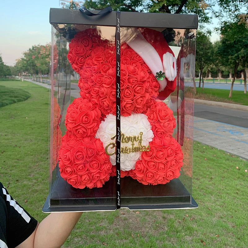 40cm Christmas Rose Bears Teddy Bear Artificial Flower Bear Of Roses For Women Valentine's New Year Christmas Gifts 2025