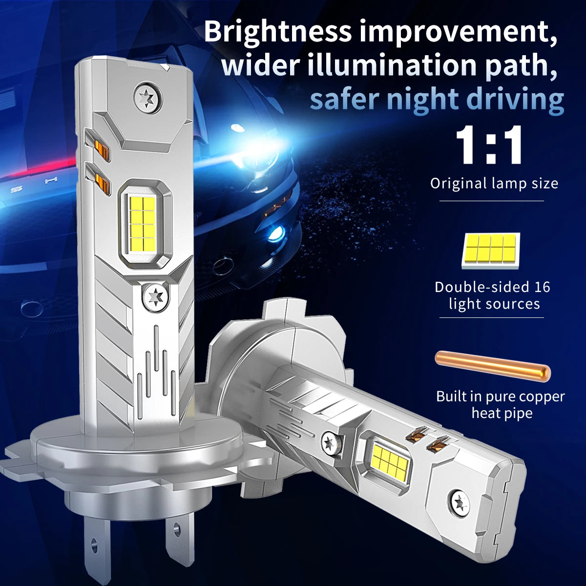 2PCS H7 H4 9005 9006 HB3 HB4 H11 H8 H9 LED Headlight Bulbs 12V 6000K 3570Chips Plug and Play for Car Headlight Lights