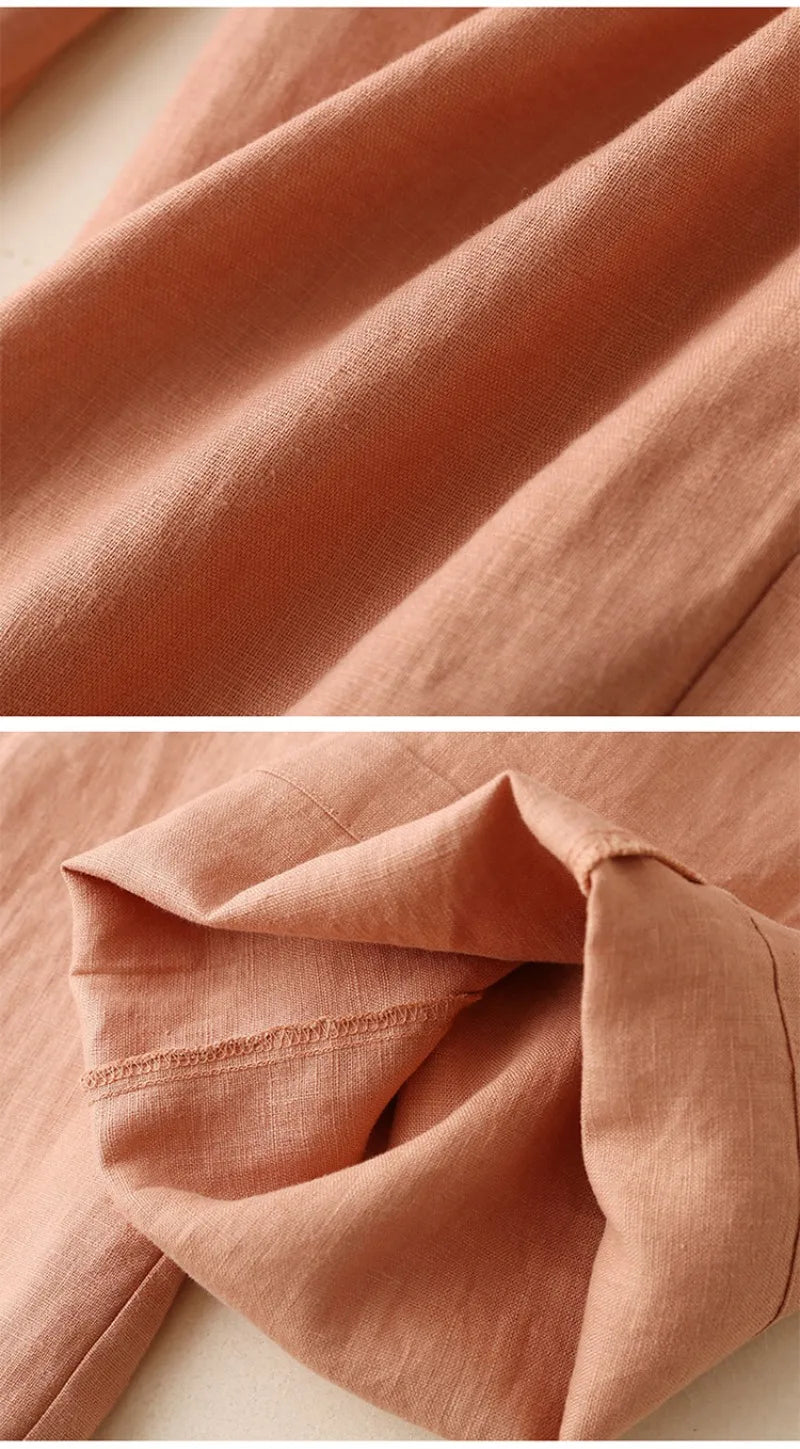 2026 Summer Women Pants Cotton Linen Elastic Waist Wide-leg Trousers Casual Lightweight Solid Palazzo Pantalones De Mujer