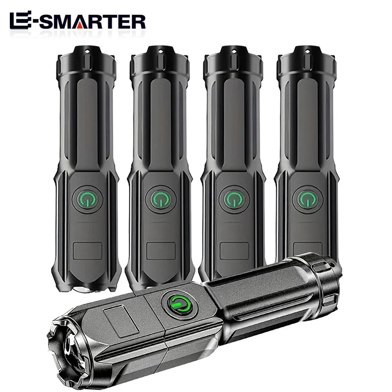 4 Lighting Mode Strong LED Flashlights Telescopic Zoom Tactical Torch USB Portable Spotlight Long-Range Camping Flashlight