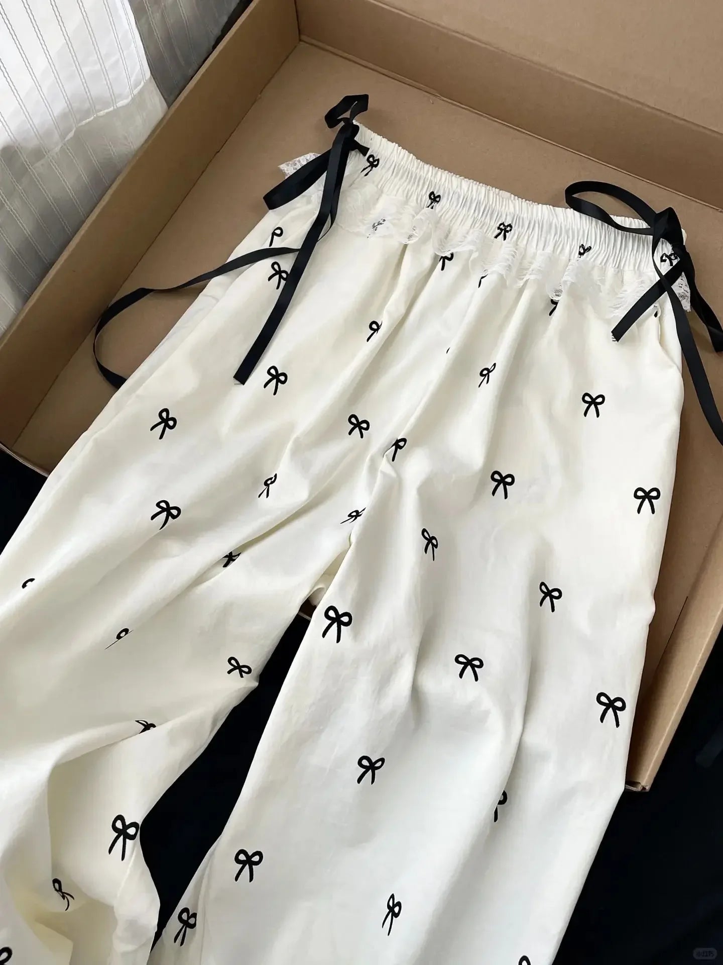 Casual Pants for Women Baggy Sweet Bow Design Fashion Elastic Waist Aesthetic Ulzzang Versatile Jogger Wide Leg Pantalones Mujer