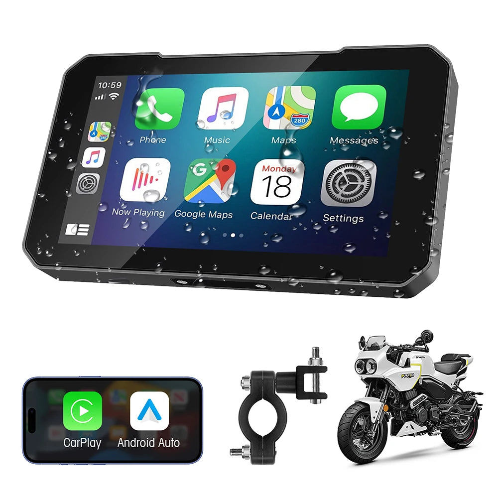 5 Inch Portable Mototorcycle Wireless Carplay/Android Auto GPS Navigator Touch Screen