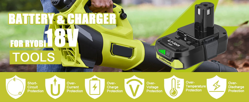 2 Pack 3.5Ah For Ryobi 18V Battery and  Charger Combo Compatible for Ryobi ONE+ Battery P102 P103 P104 P105 P107 P109 P117 P190