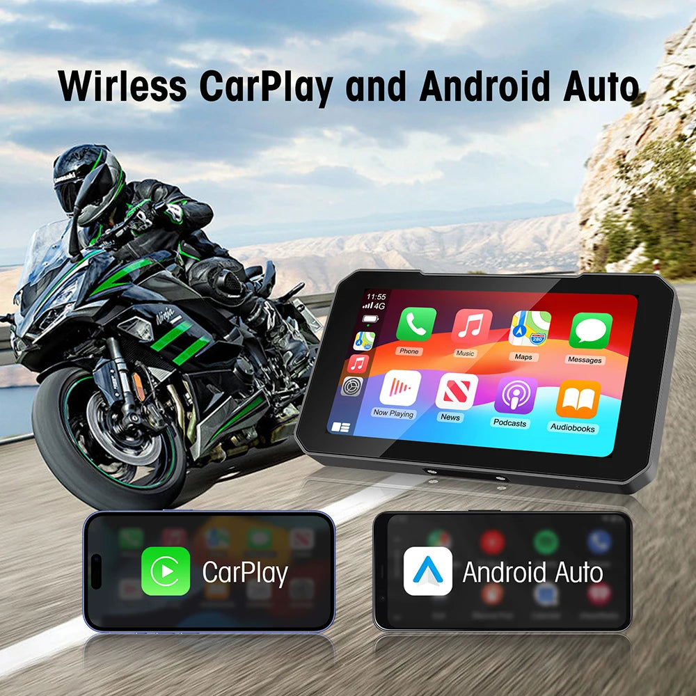5 Inch Portable Mototorcycle Wireless Carplay/Android Auto GPS Navigator Touch Screen