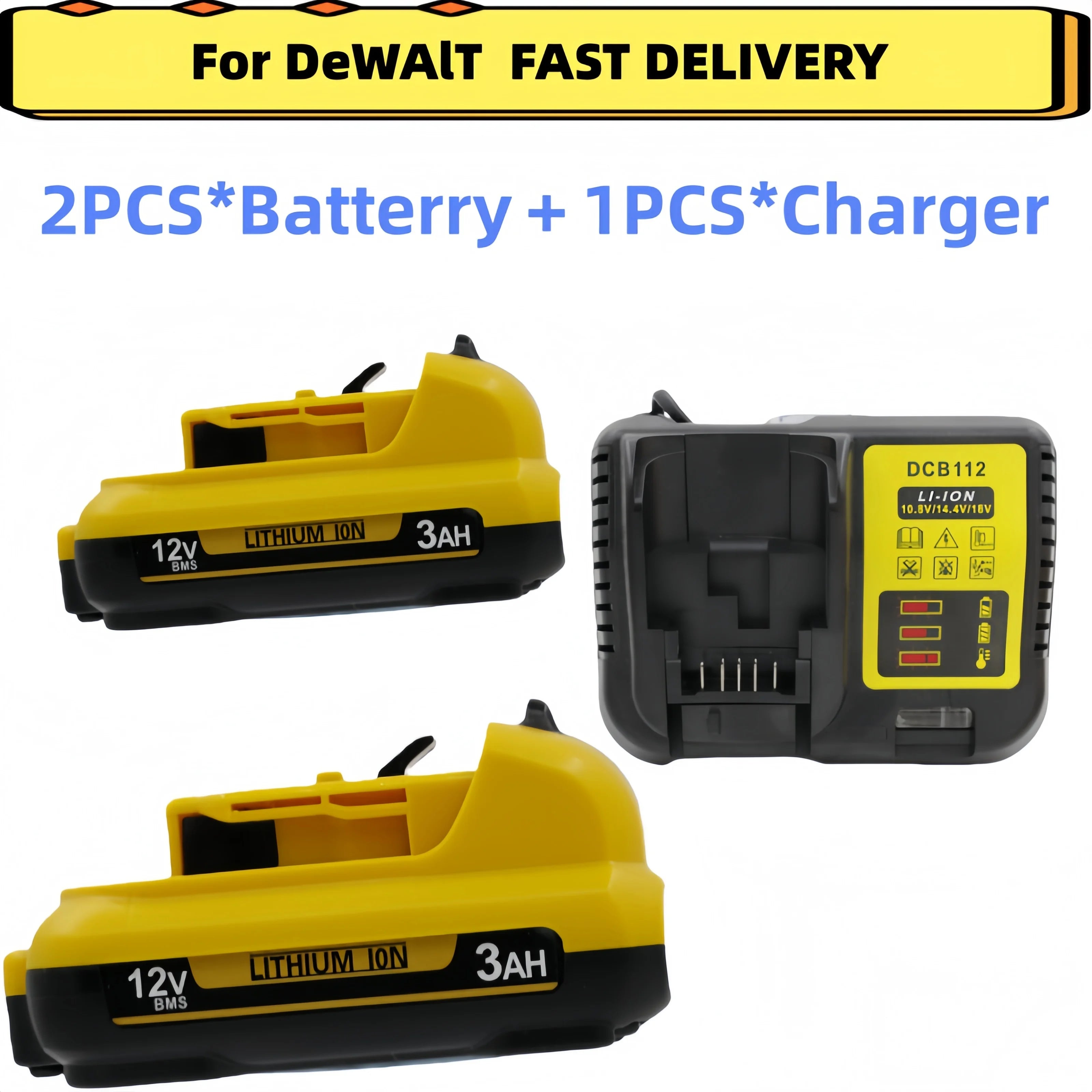.For DeWalt 12V 2Ah 3Ah 5Ah 6Ah Battery DCB127 DCB124-XJ DCD796 DCF922 Rechargeable Lithium-ion.