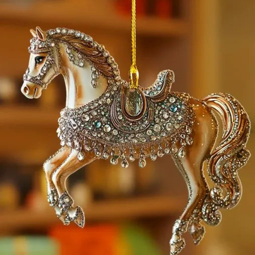 2D Acrylic Horse Car Rearview Mirror Pendant Charm Christmas Tree Ornament Party New Year Hanging Decoration Drop Ornaments