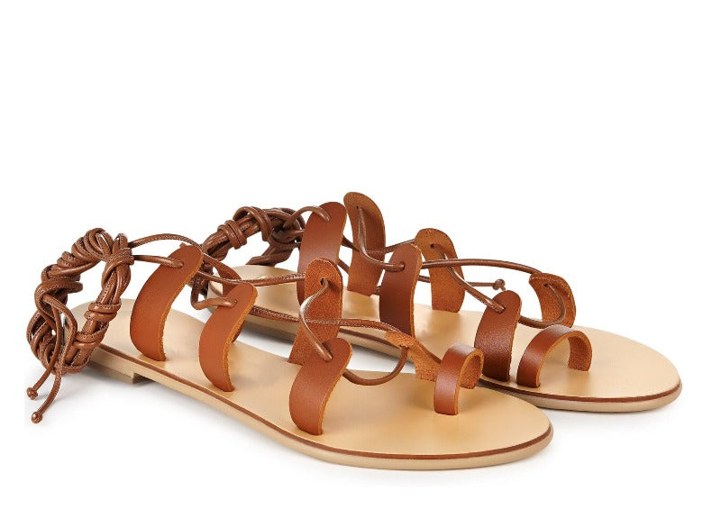 Greek Gladiator Leather Sandals for Women – Demeter Lace-Up Flat Sandals | Goddess Style