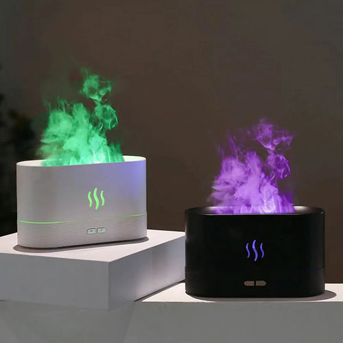Humidificador, Humidificador Ultrasónico De Niebla Fría Con Luces De Llama De 7 Colores, Difusor De Aceites Esenciales, Para Habitación, Blanco