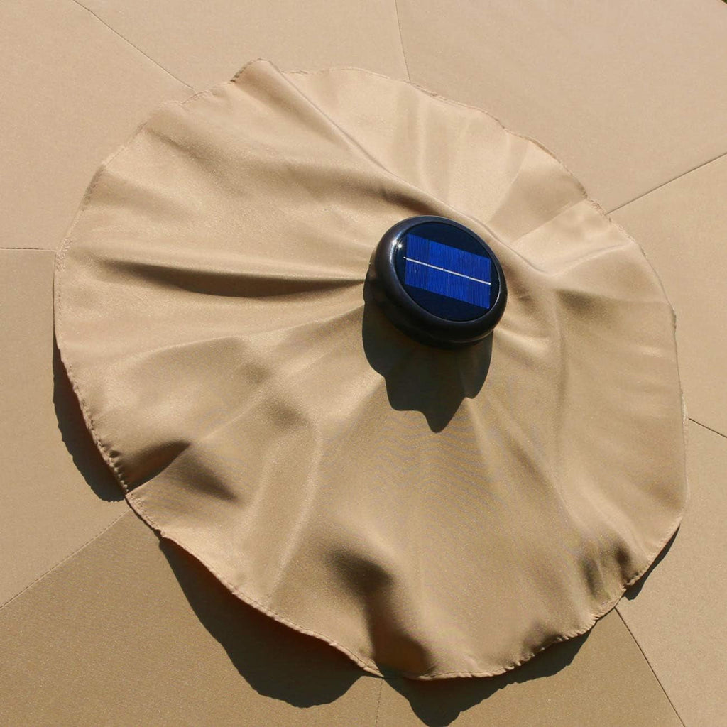 9 Ft Solar LED Lighted Patio Umbrella With Tilt And Crank Lift Light Tan