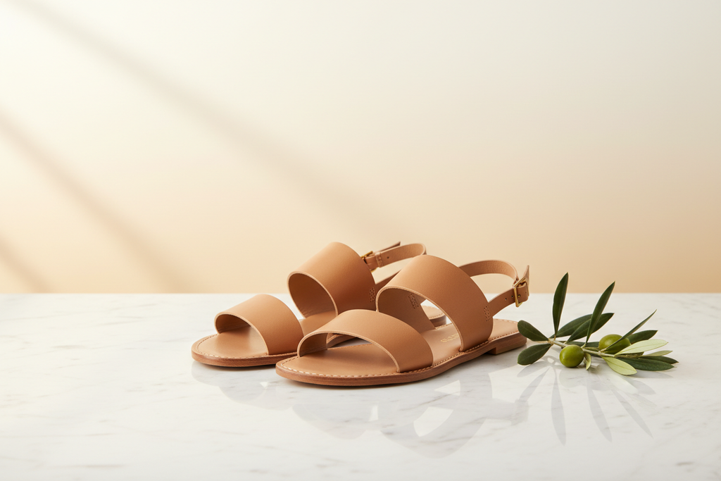 Greek Leather Double Strap Sandals - Metis by Ancientoo