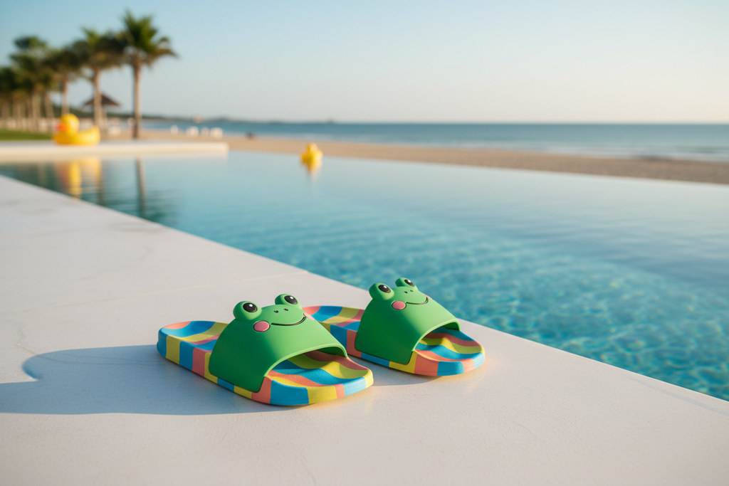 Cartoon frog beach slides lifestyle photo