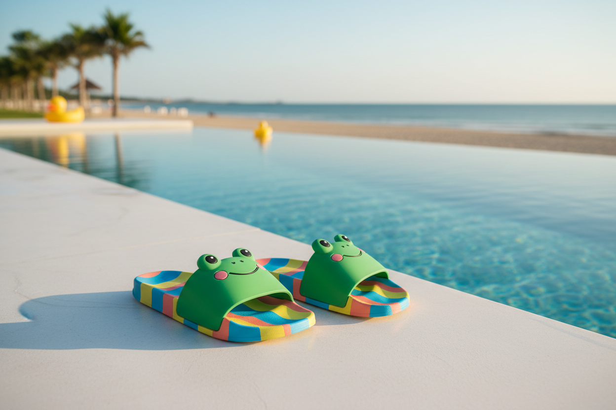 Cartoon frog beach slides lifestyle photo