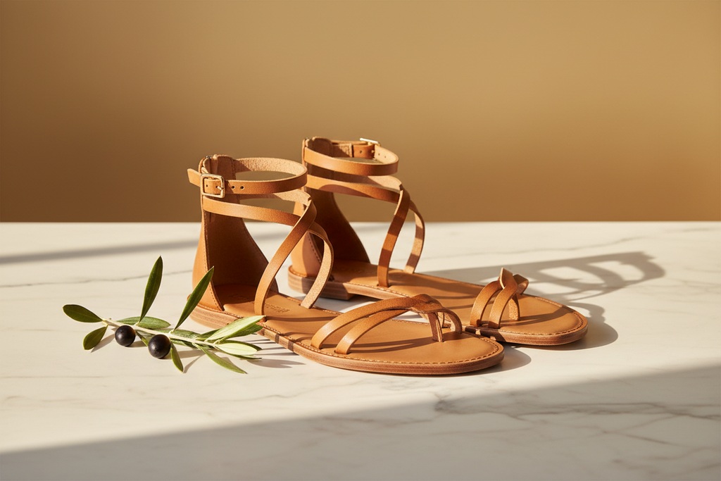 Greek Leather Ankle Strap Sandals - Calypso by Ancientoo