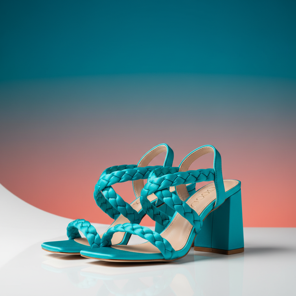 SHAUNA-S Turquoise Satin Braided Heeled Sandals