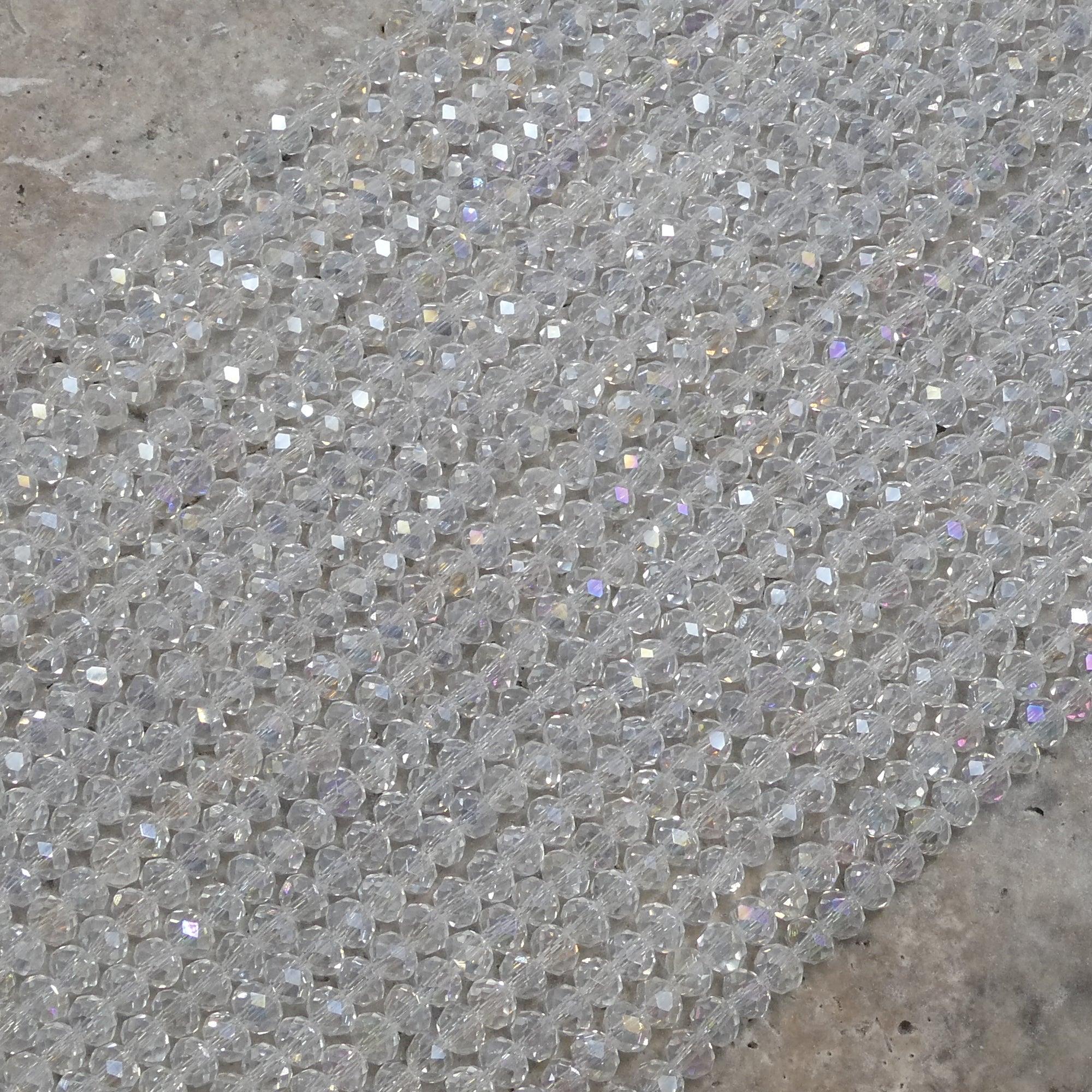 Crystal Faceted Rondelle Clear AB, 2mm 4mm 6mm 8mm