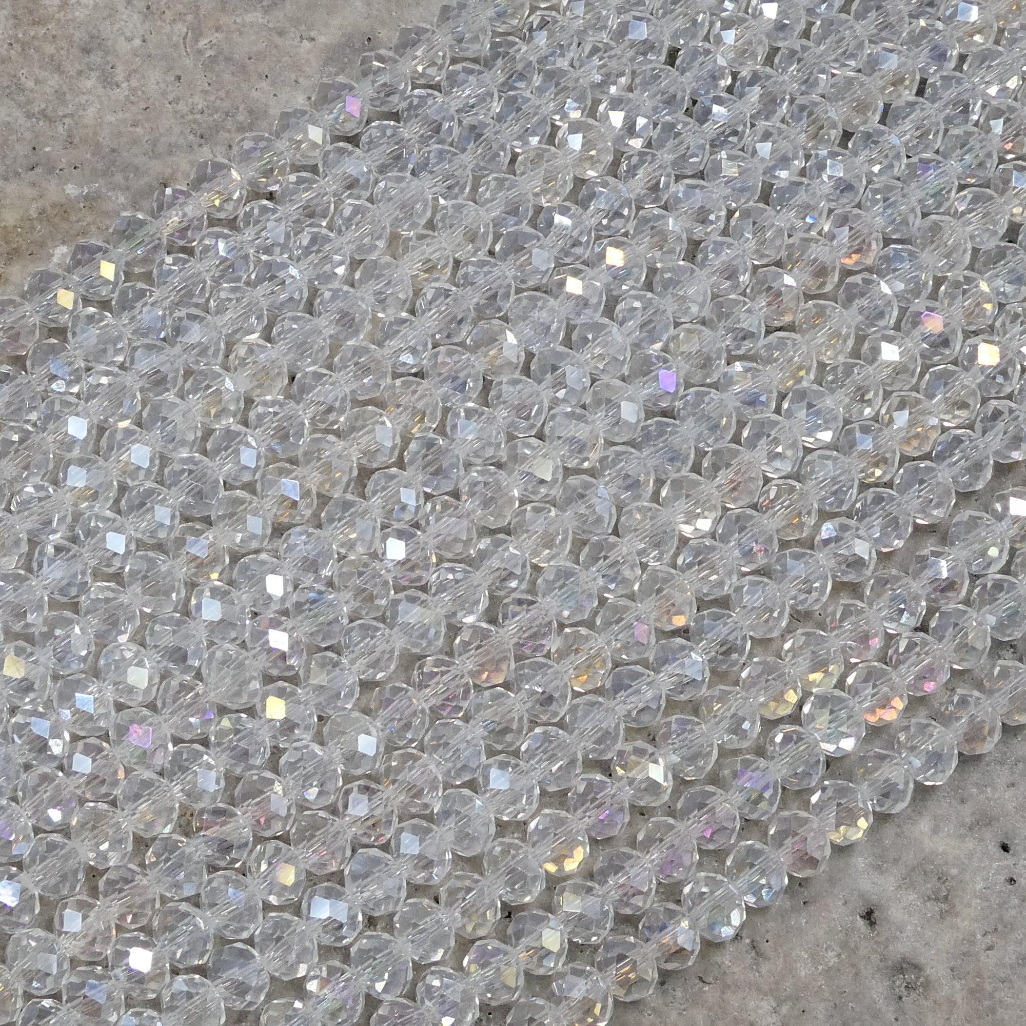 Crystal Faceted Rondelle Clear AB, 2mm 4mm 6mm 8mm