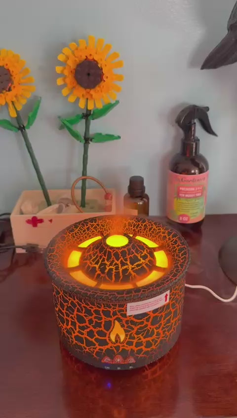 Volcano & Flame Aromatherapy Diffuser – 360ml with Hotel Collection Essential Oil | 2-Color LED Light